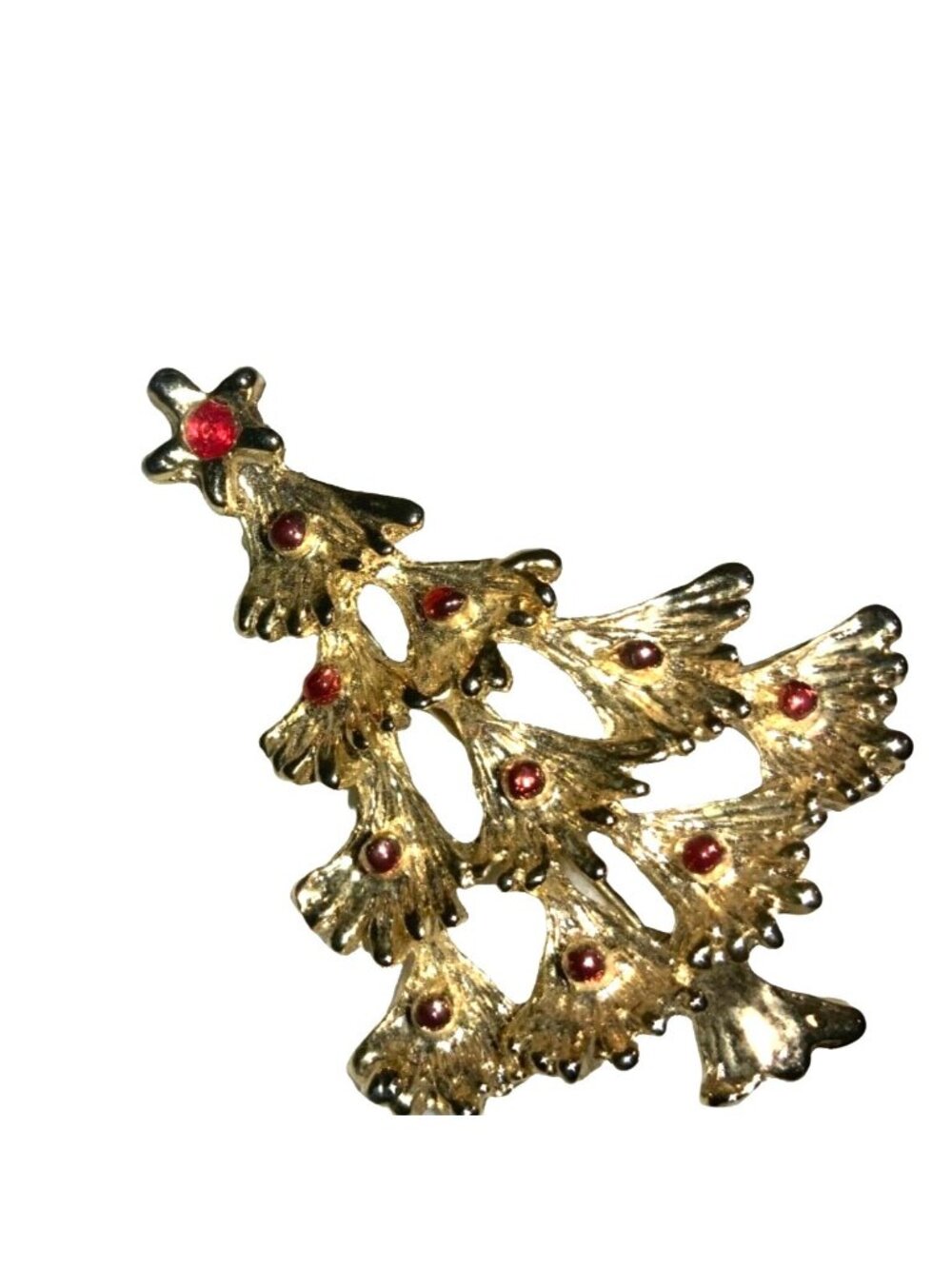 Gold Tone Christmas Tree with Red Decorations Pin Brooch Christmas Jewelry - Picture 8 of 12